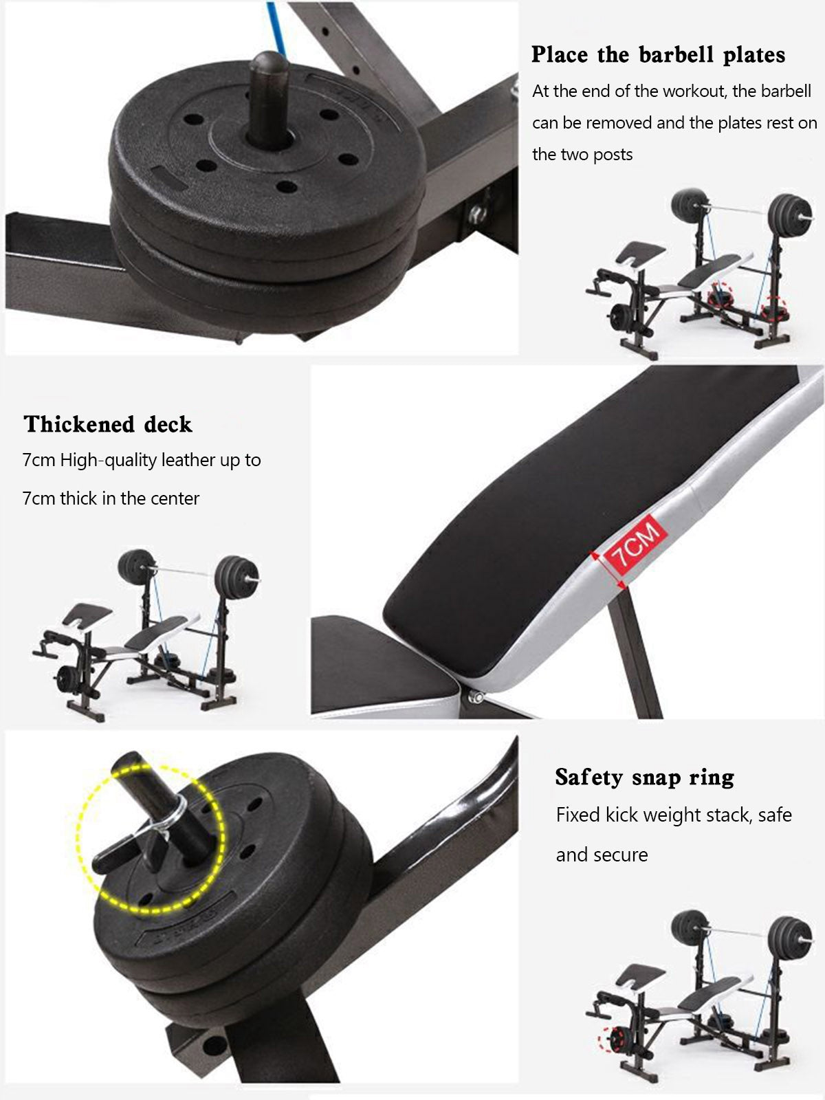Full Body Workout Weight Bench Adjustable Folding Bench Press W/Barbell Rack