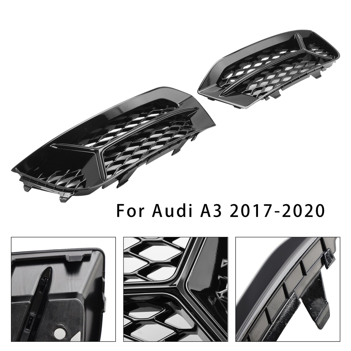 2017-2020 Audi A3 Front Bumper Grill Fog Light Cover Lamp Frame Trim Fit
