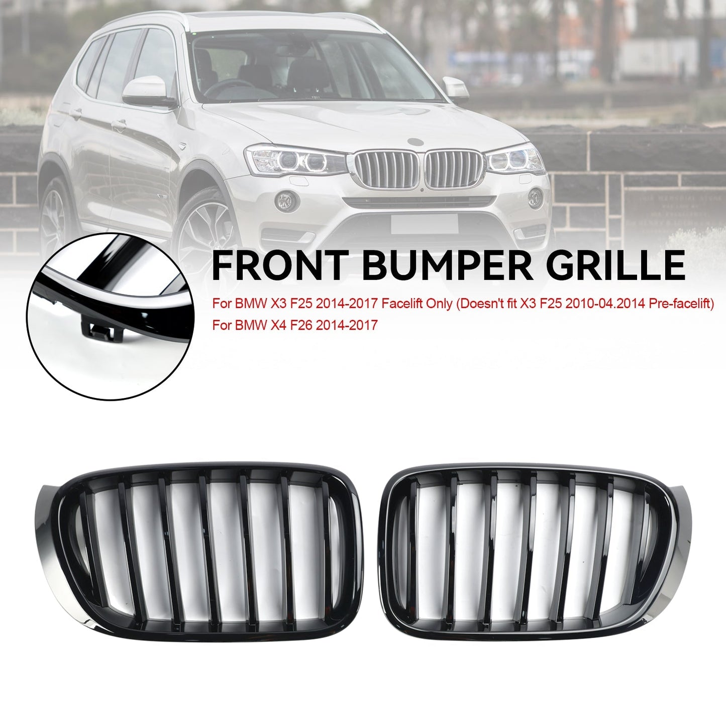 2014-2017 BMW X4 F26 Gloss Black Front Bumper Kidney Grill Grille 51117338571