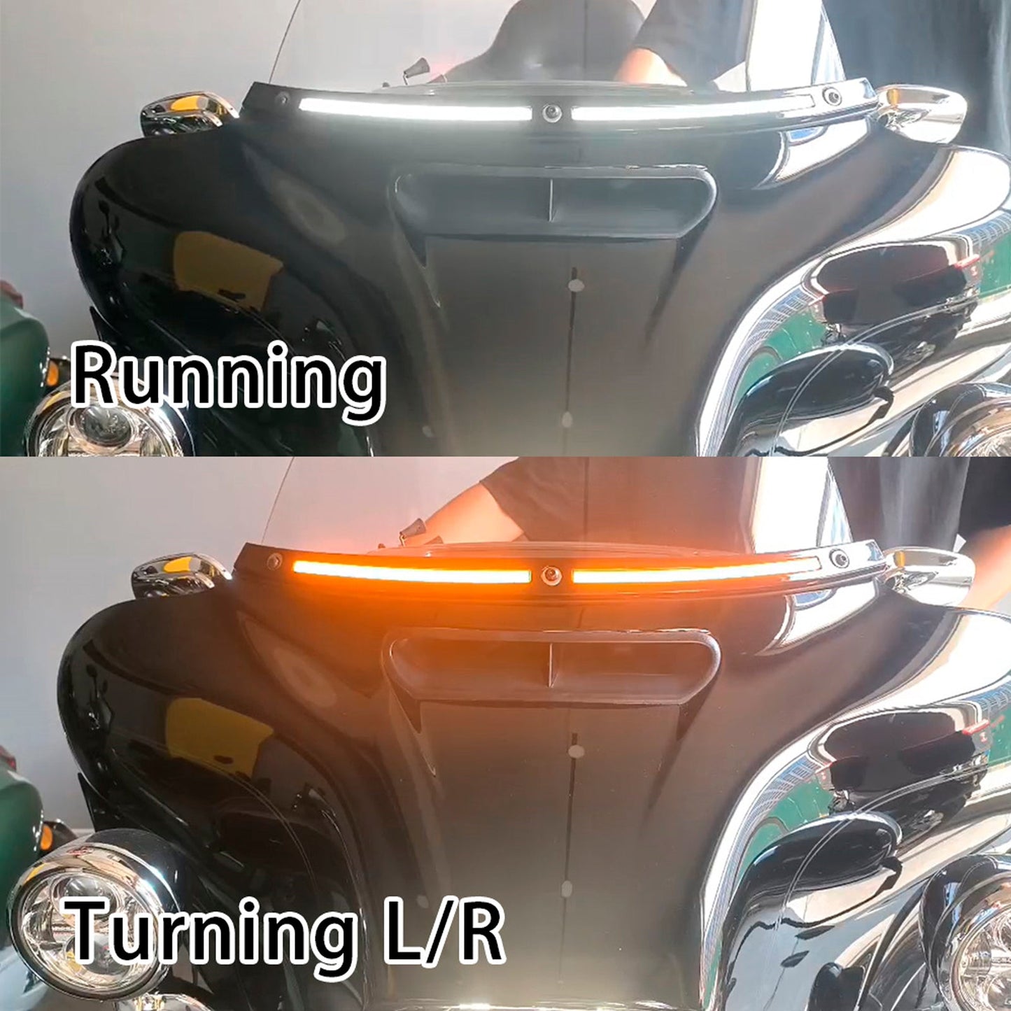 2014+Touring Electra Glide Street Glide Ultra Limited LED Running Turn Signal Light Windshield Trim