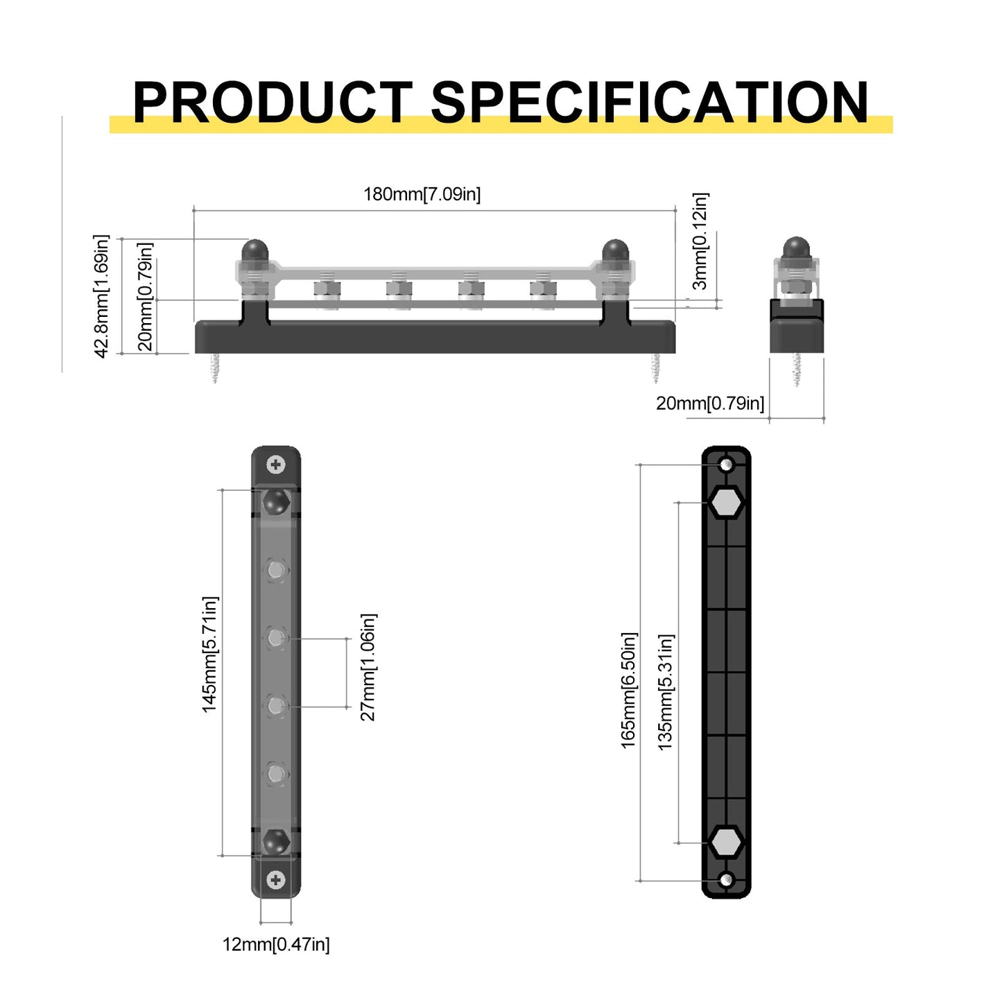 2/4/6/12 Way Dual-row Car Bus Bar Block Distribution Terminal For Auto Marine