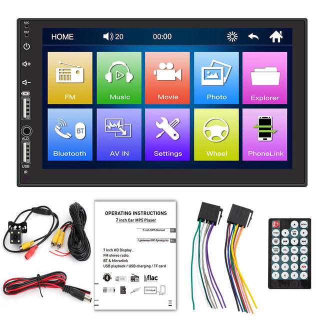 7 Inches Bluetooth Double USB Touch Screen Car Stereo Radio MP5 FM/AUX + Camera
