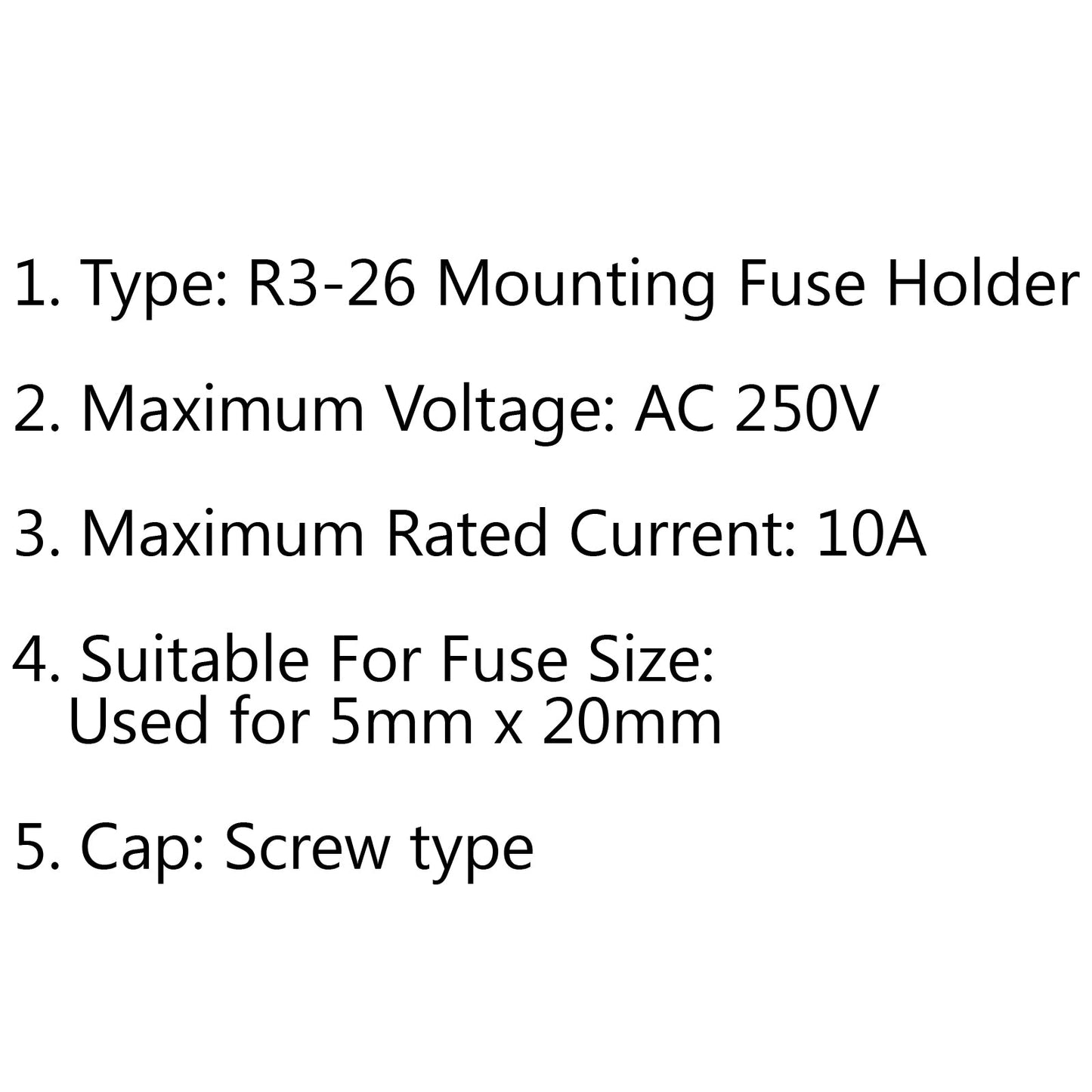 1PCS SCI R3-26 Panel Mount Chassis Fuse Holder For 5x20mm Glass Fuses 10A 250V