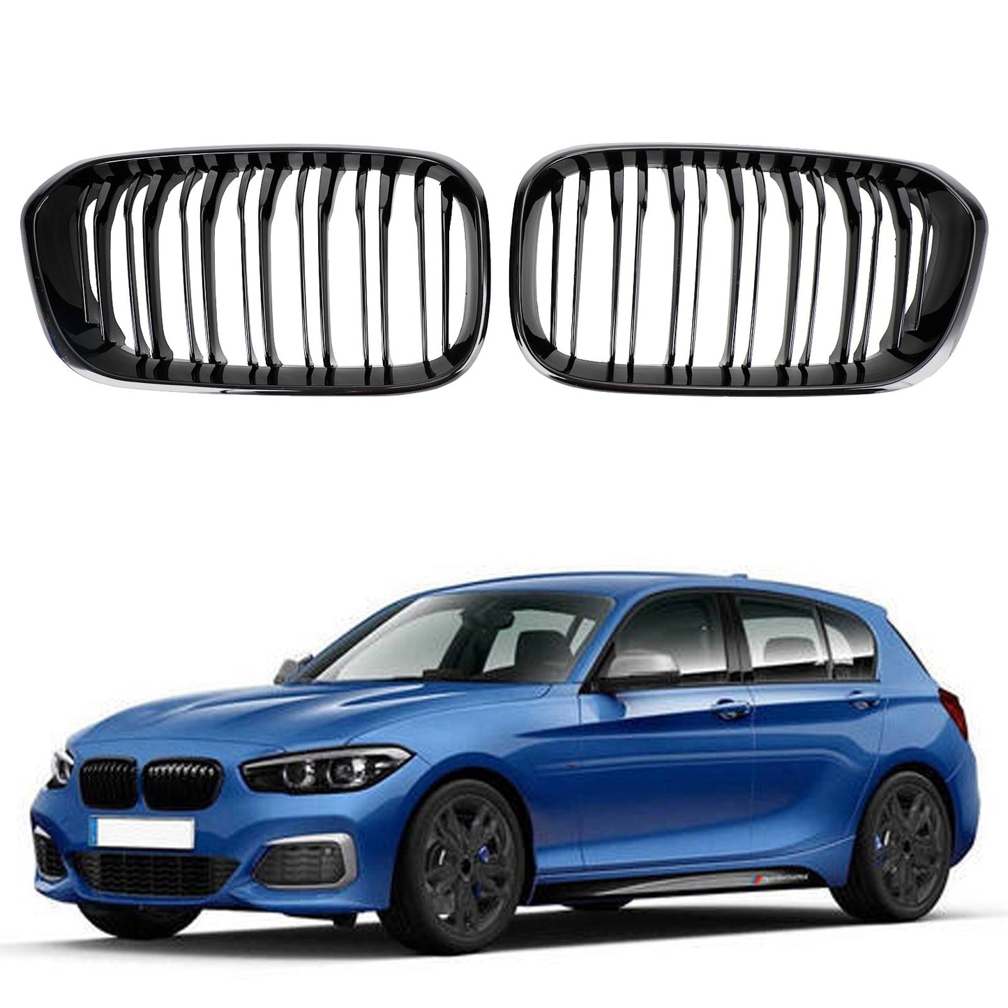 2015-2017 BMW 1 Series F20 F21 Gloss Black Double Front Kidney Grill Grille