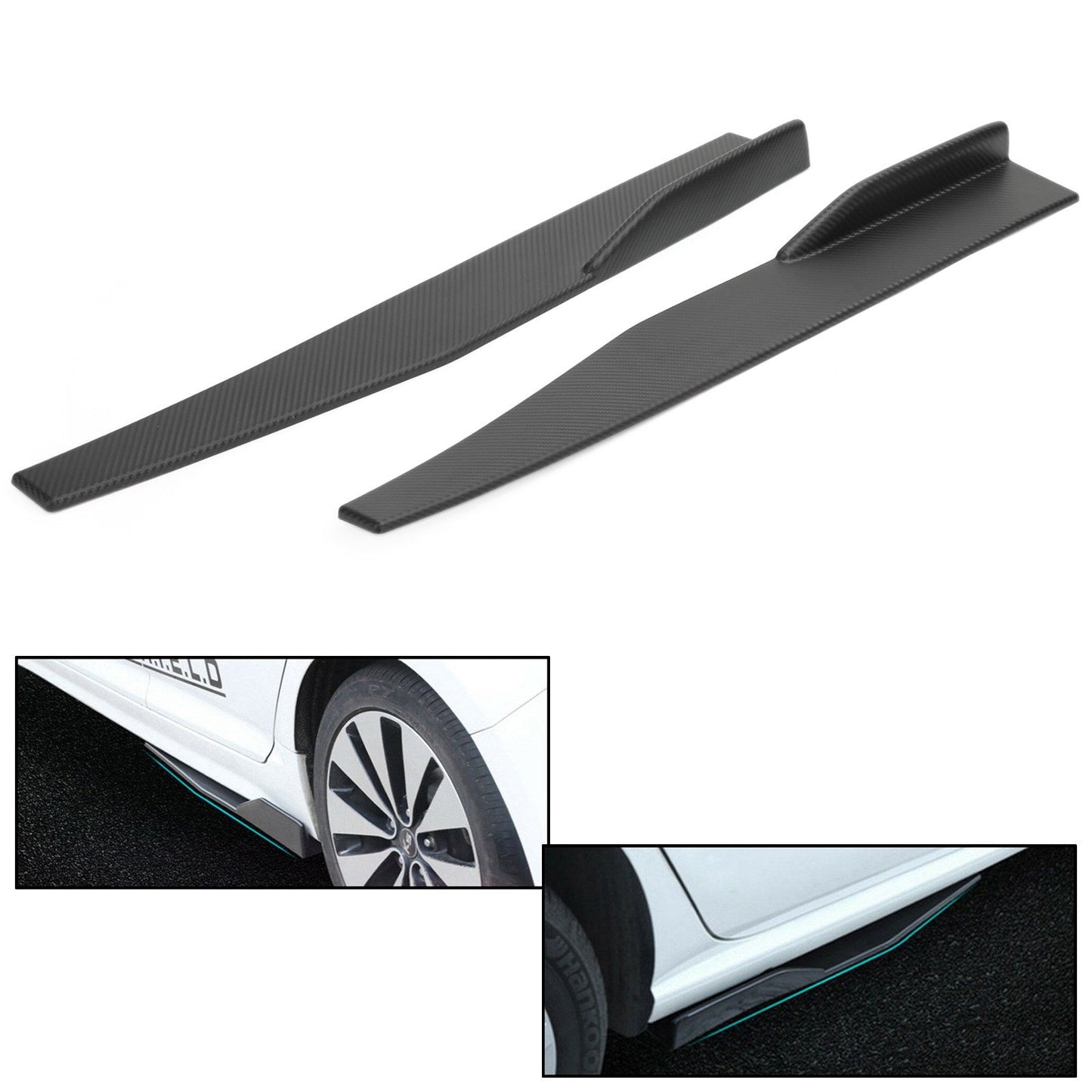Pair 45cm Car Carbon Fiber Side Skirts Rocker Splitters Diffuser Winglet Wings