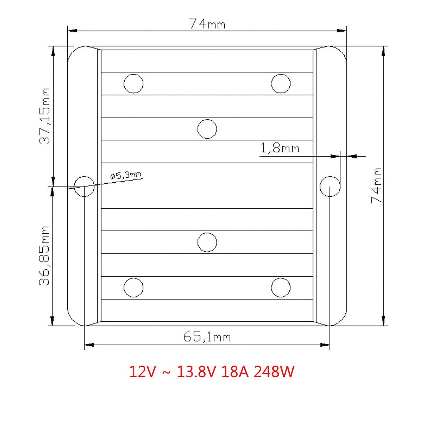 Waterproof DC/DC Converter Regulator 12V Step Up to 13.8V 18A 248W