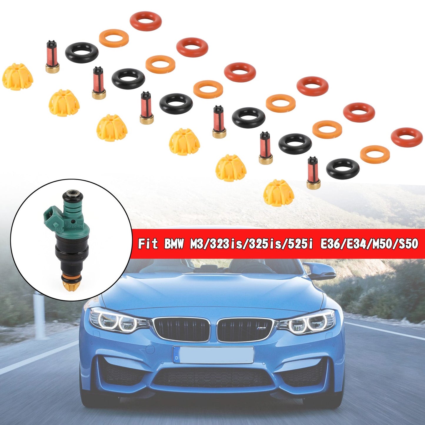 6 set Fuel Injectors Repair Seal Kit Fit BMW M3/323is/325is/525i E36/E34/M50/S50