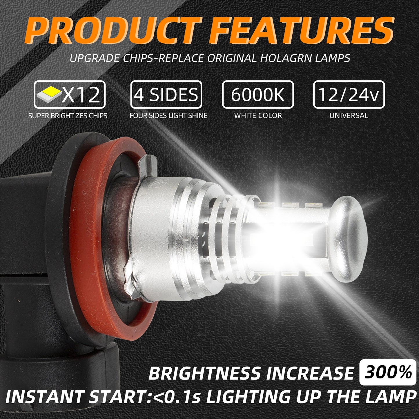 LED Headlight 6000K 2000W 300000LM Low Beam bulbs High Power