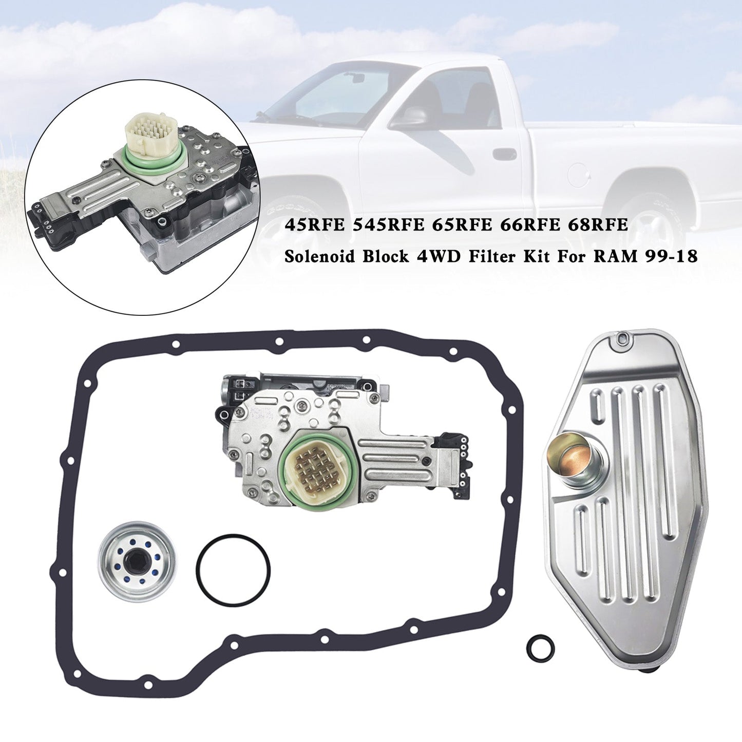 2000-2011 Dodge Dakota V8 4.7L 45RFE 545RFE 65RFE 66RFE 68RFE Solenoid Block 4WD Filter Kit