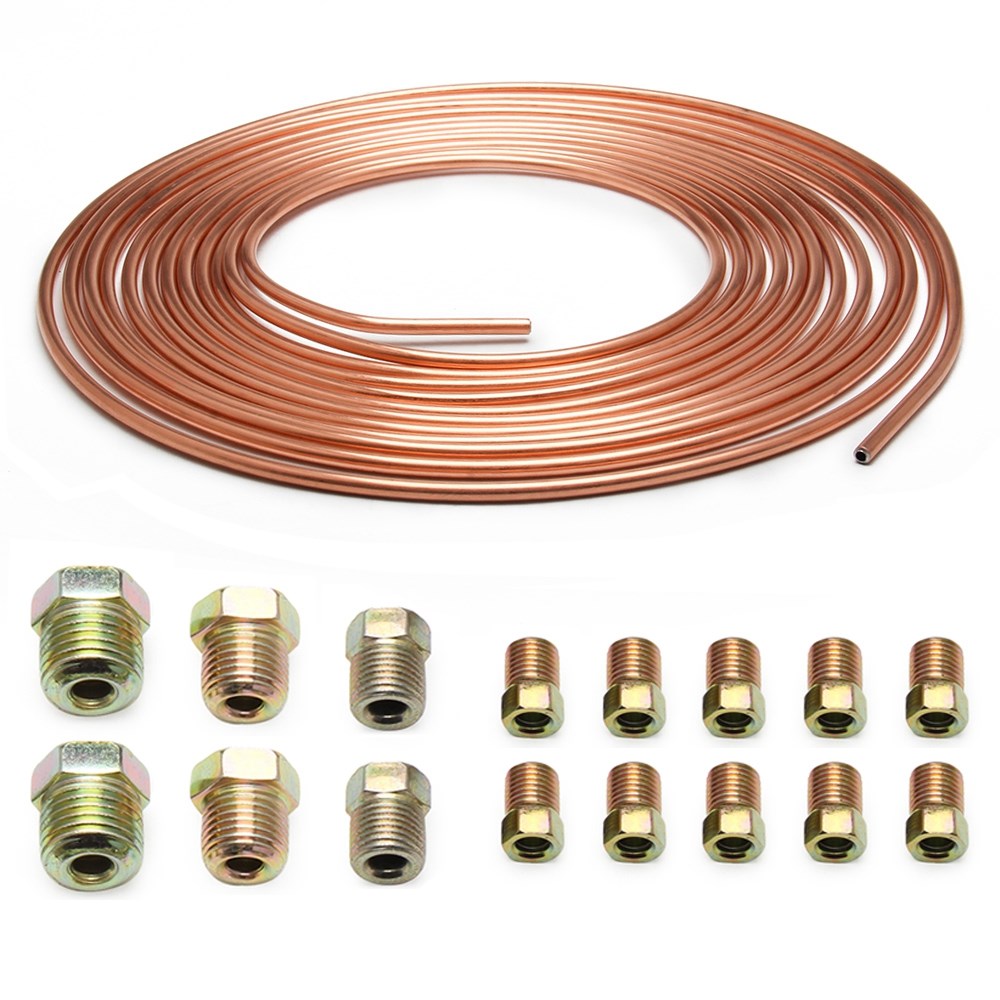 Copper Nickel Brake Line Tubing Kit 3/16 OD 25 Foot Coil Roll All Size Fittings
