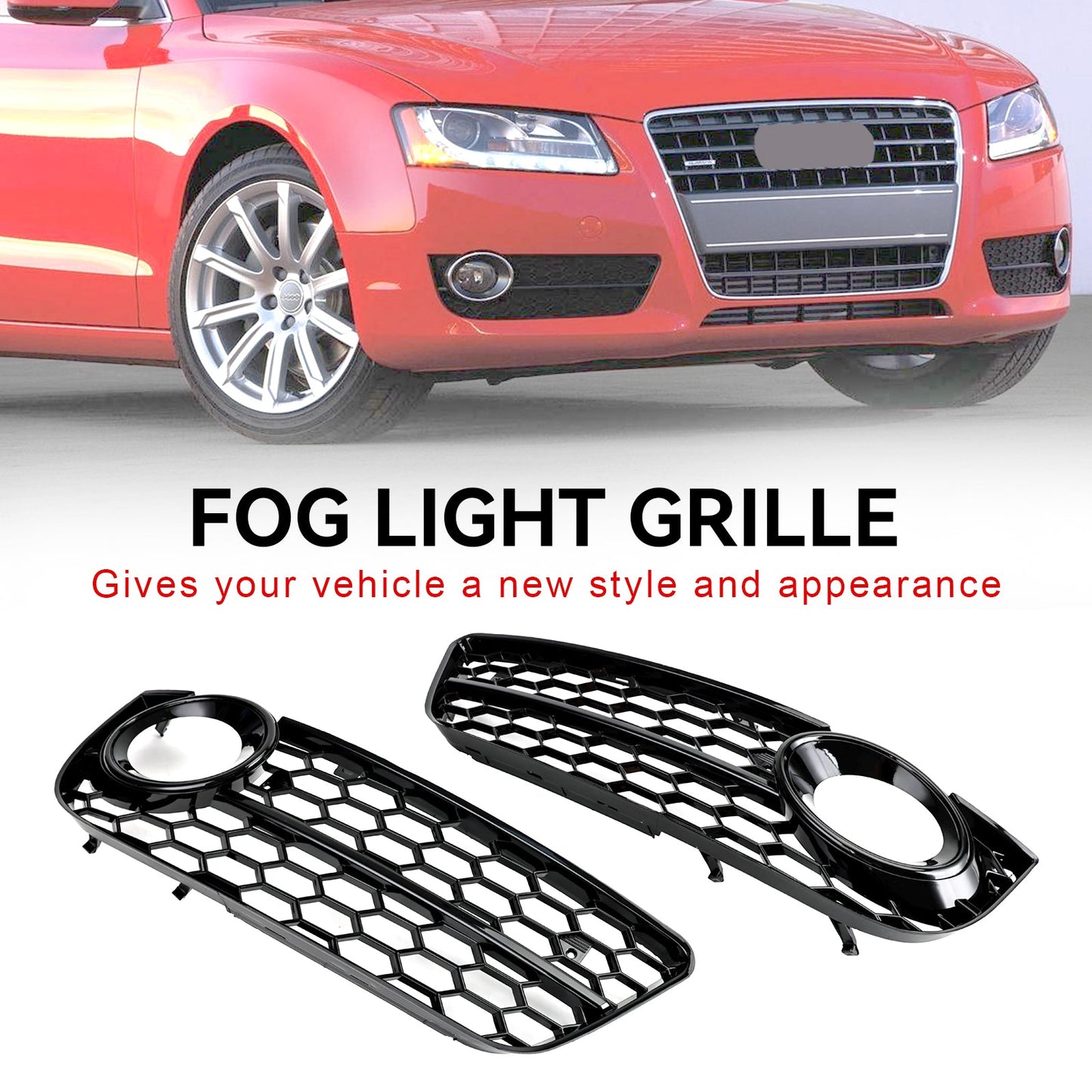 2007-2011 Audi A5 Pair Honeycomb Front Fog Lamp Cover Grille Grill