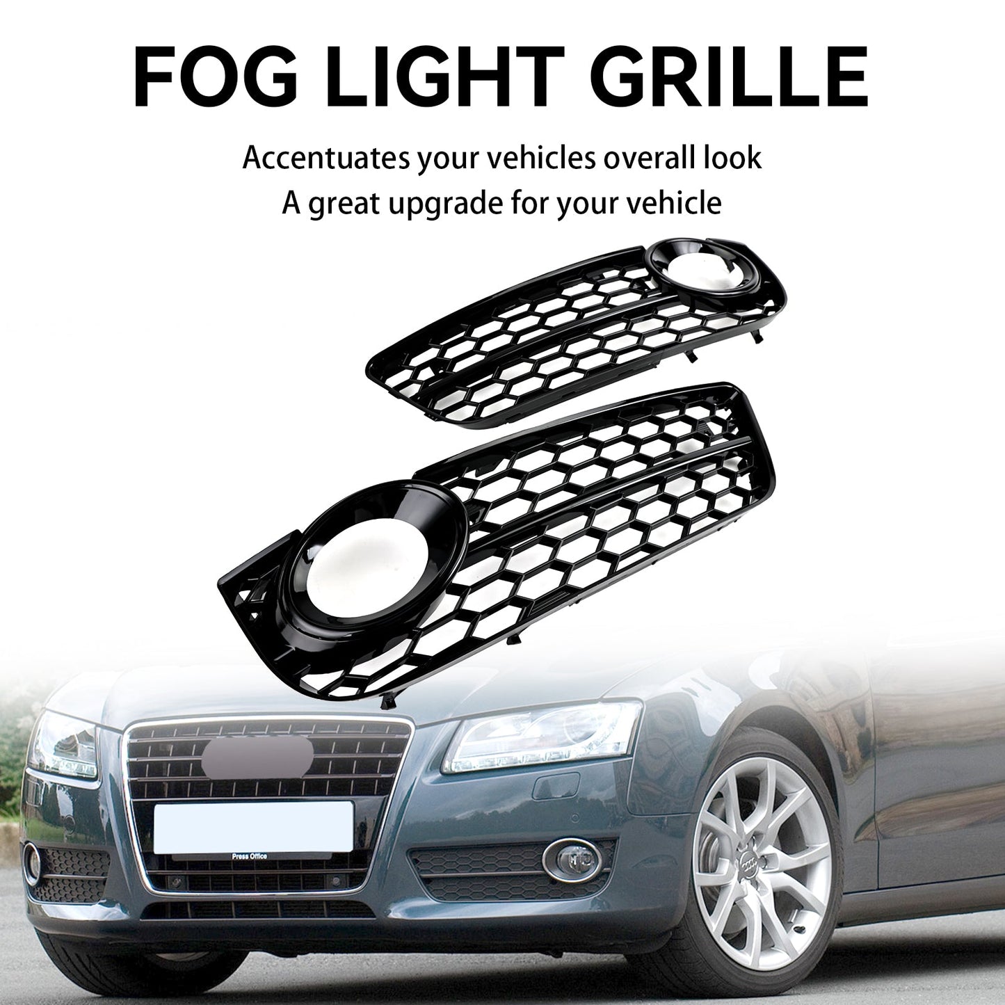 2007-2011 Audi A5 Pair Honeycomb Front Fog Lamp Cover Grille Grill