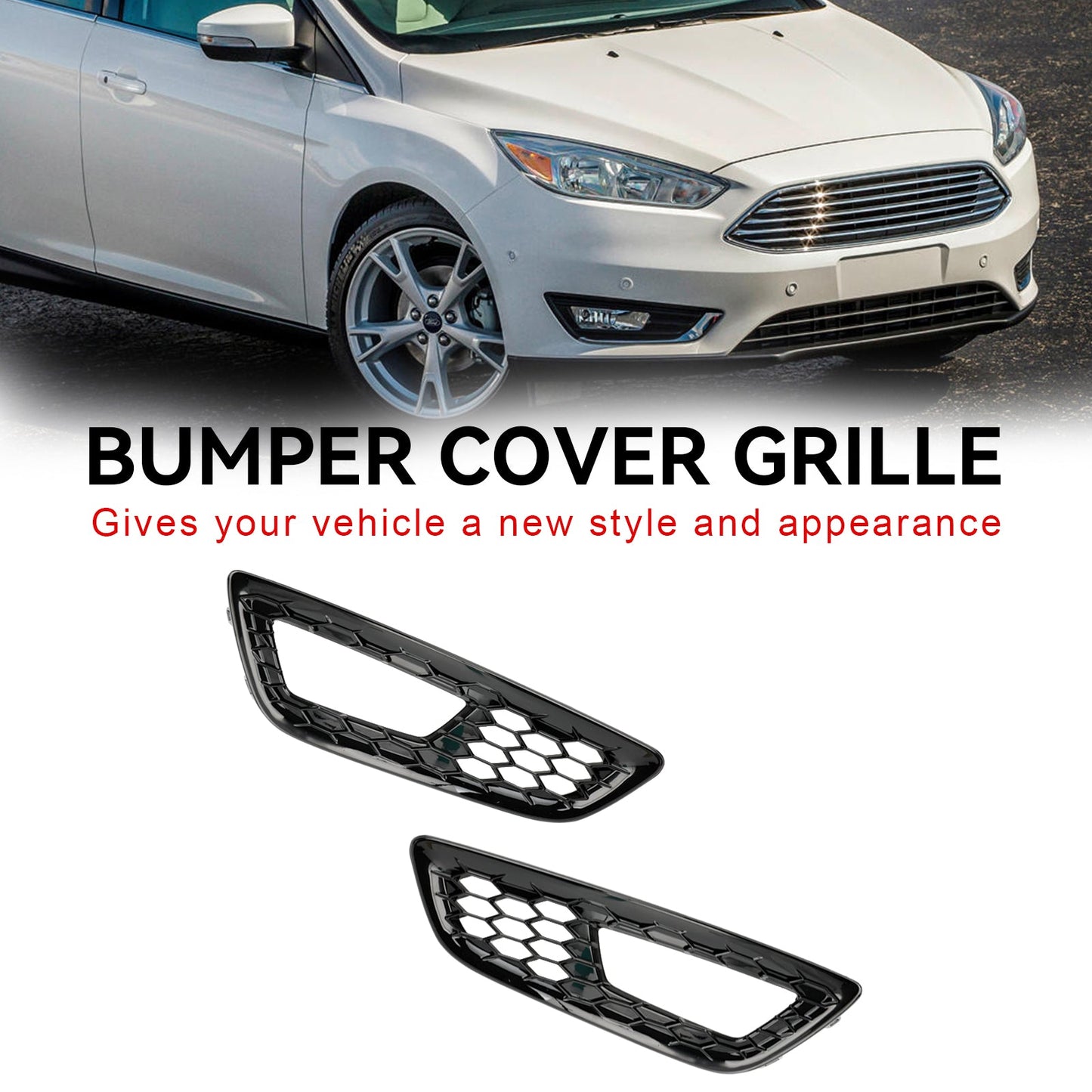 2PCS Front Bumper Fog Light Lamp Cover Bezel Grille fit Ford Focus 2015-2018