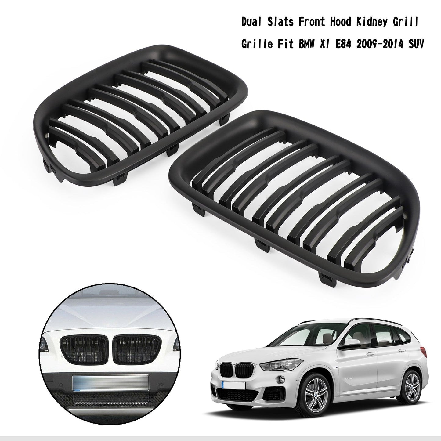 2009-2014 BMW X1 E84 SUV Matt Black Dual Slats Front Hood Kidney Grill Grille