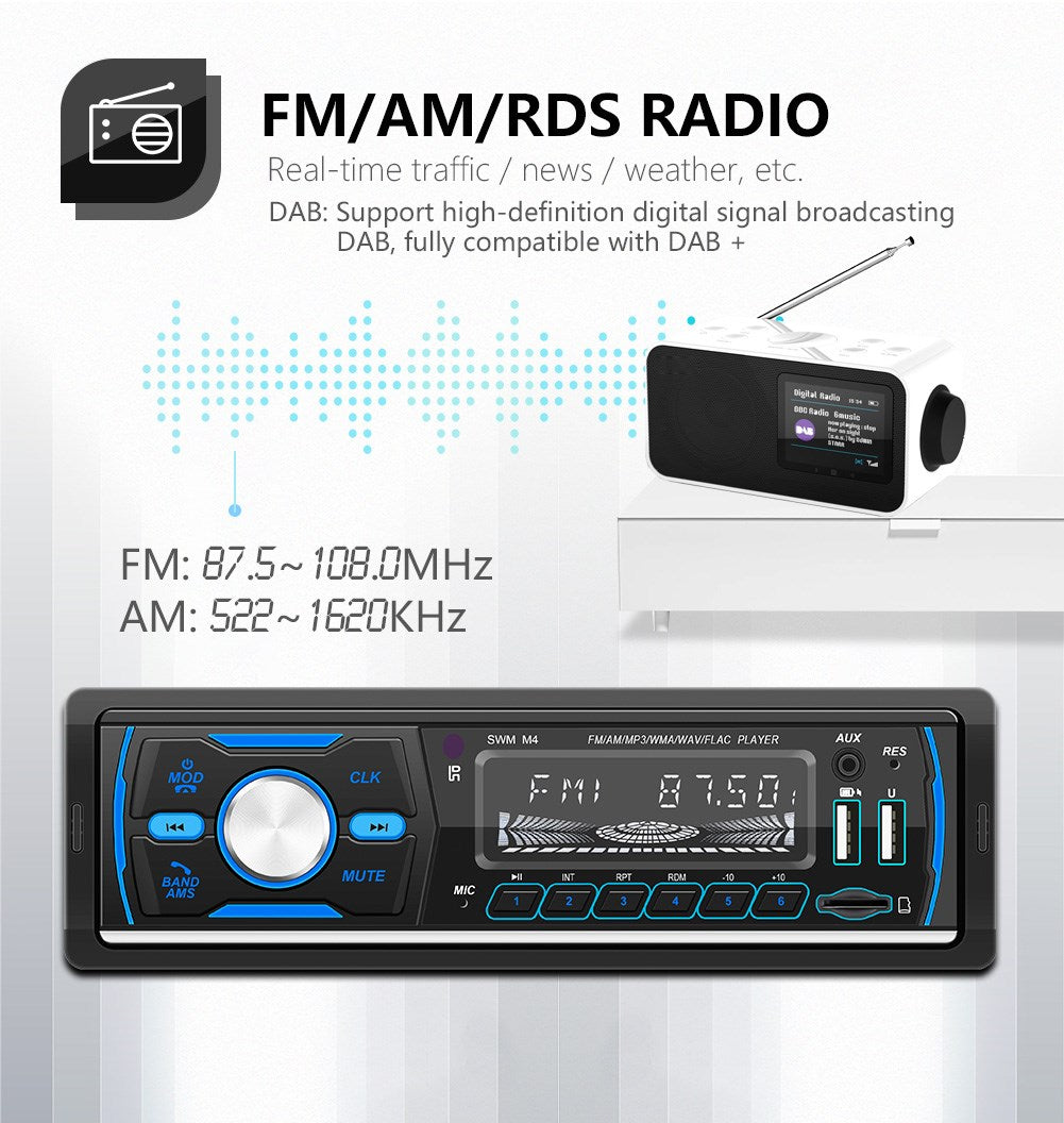 M4 Bluetooth Autoradio 1 Din Car Radio Stereo MP3 Player USB AUX FM AM RDS DAB+