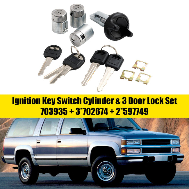 1998-1999 Chevrolet Tahoe Suburban GMC Suburban Yukon Ignition Switch Cylinder & 3 Door Lock Set W/2 Keys