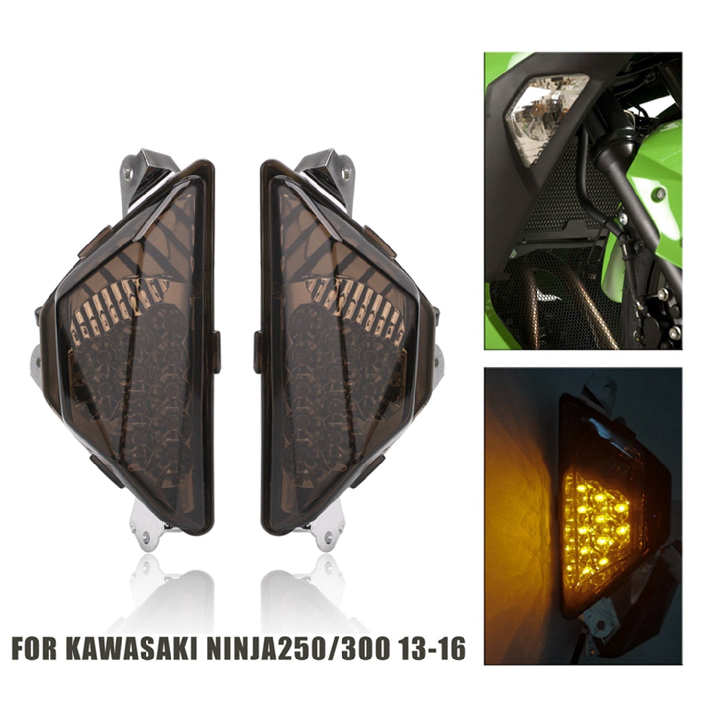 Motorcycle LED Front Turn Signal Light Lamp For KAWASAKI NINJA 250 300 2013-2016