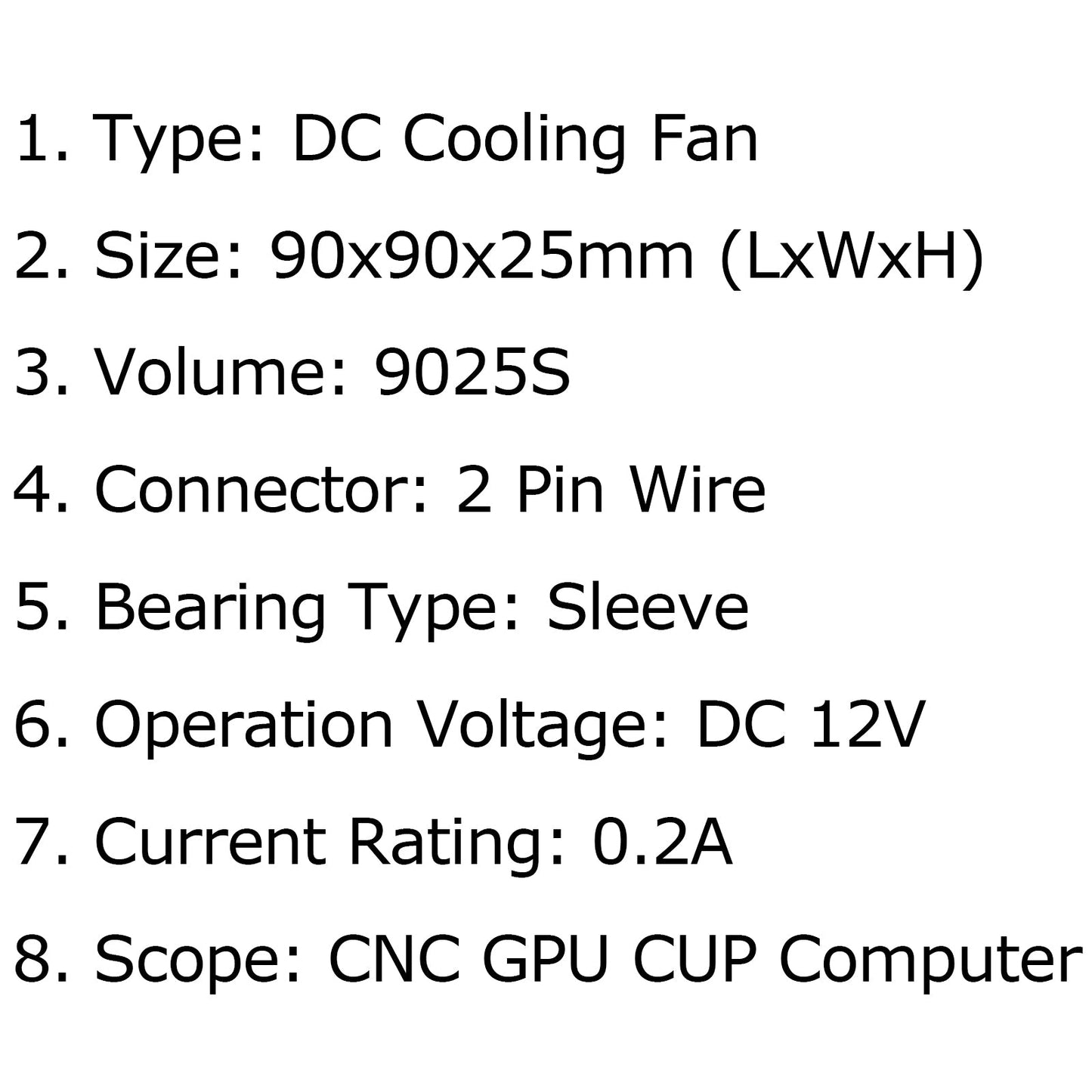 4Pcs DC Brushless Cooling Fan 12V 0.2A 9025S 90x90x25mm 2 Pin CUP Computer Fan
