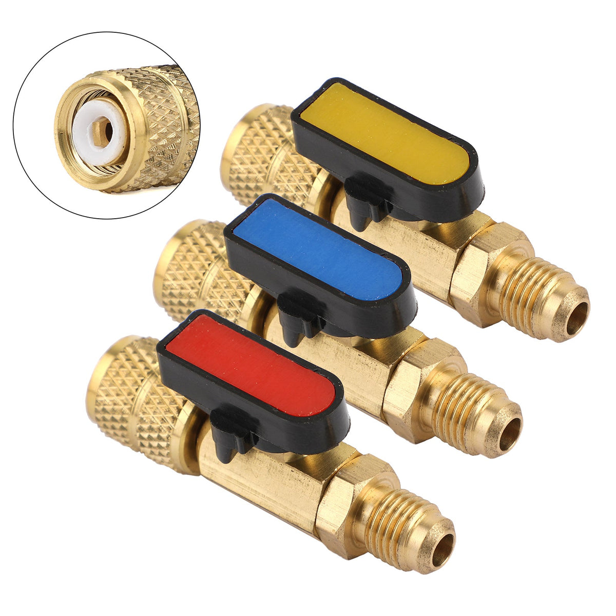 3pcs Straight Ball Valves 1/4" SAE Refrigerant HVAC A/C Tech Hand Tool For R410A