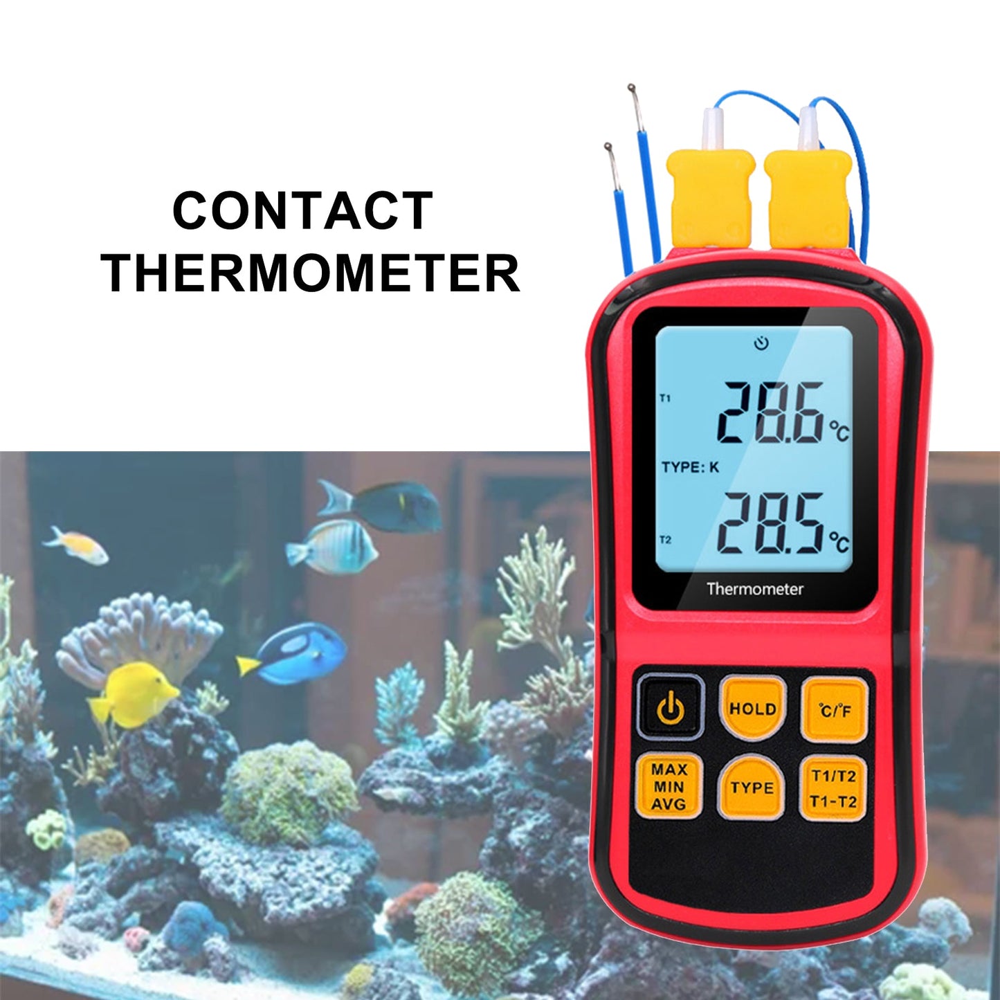 Digital Dual Channel Thermometer With 2 K-Type Thermocouple Sensor Tester