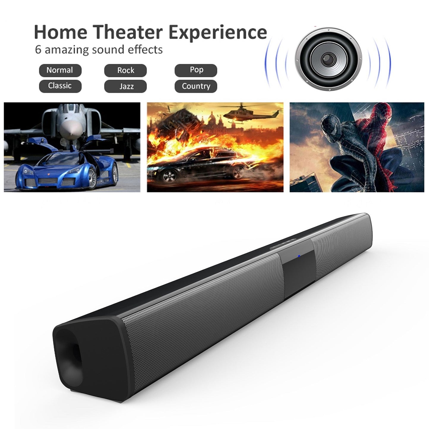 Portable Surround Sound Bar Wireless Subwoofer 4 Speaker TV Home Theater System