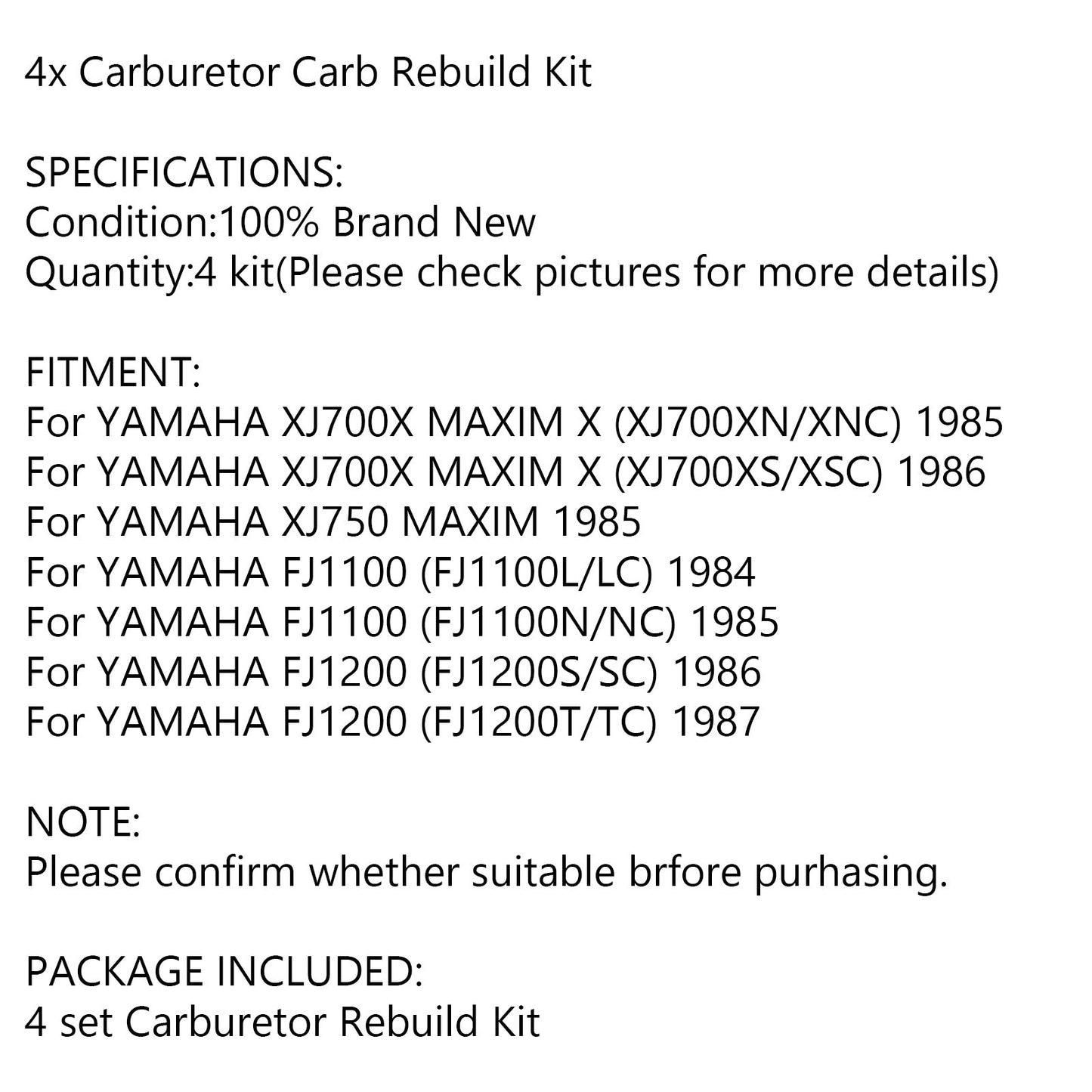 Carburetor Carb Rebuild Kit For Yamaha XJ700X MAXIM X XJ750 MAXIM FJ1100 FJ1200