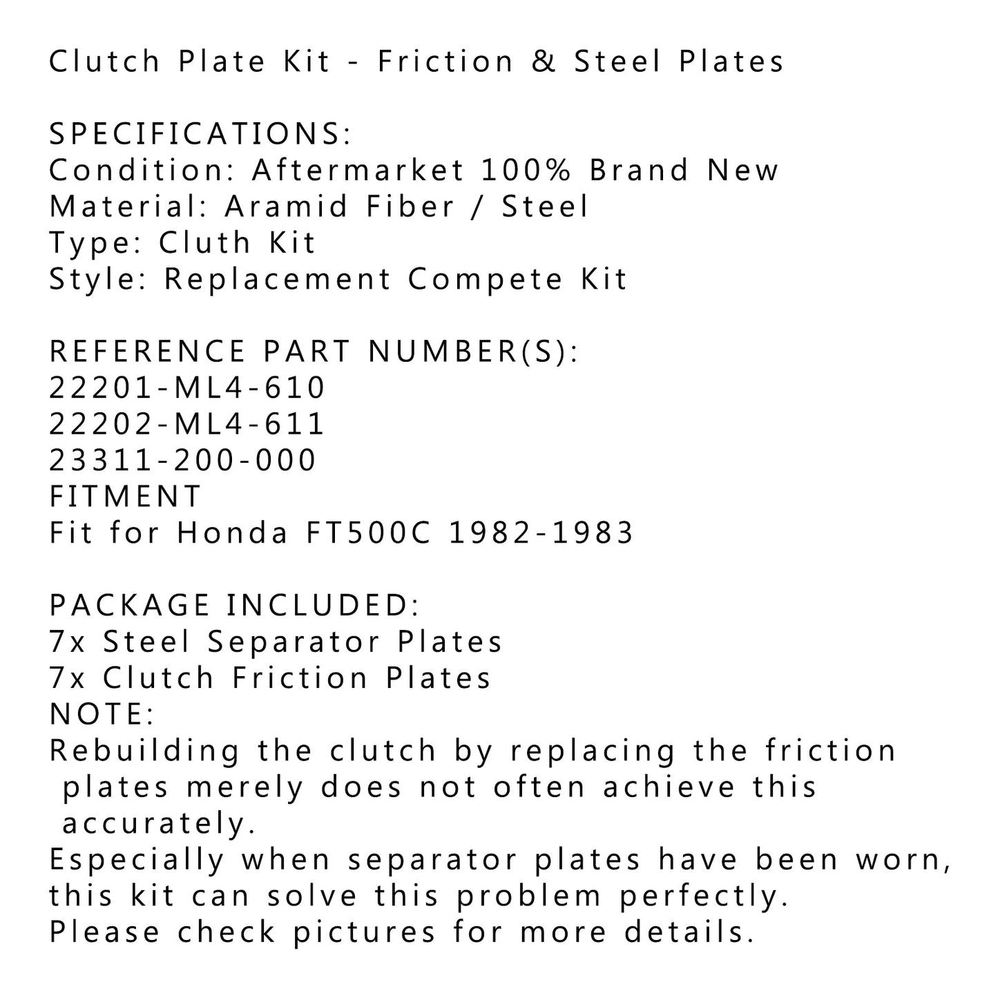 Clutch Plate Kit - Friction & Steel Plates For Honda FT500C 1982-1983