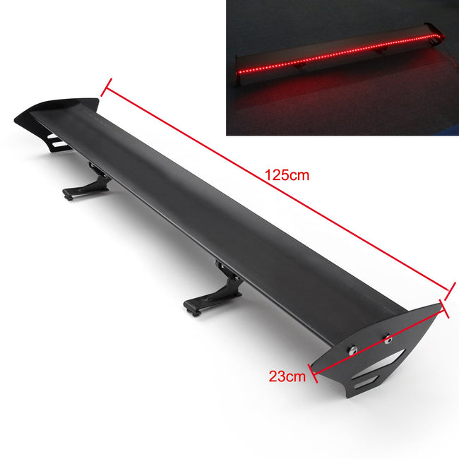 Universal Hatch Aluminum GT Rear Trunk Wing Racing Spoiler With Red Light B #D2