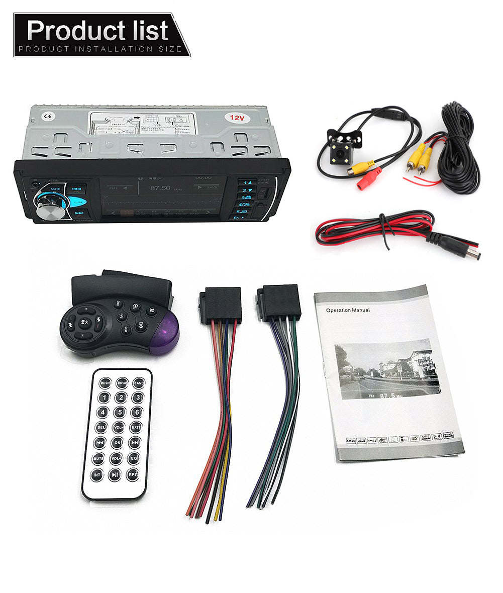 4.1In Car Radio Stereo 1DIN Bluetooth FM USB AUX Audio MP5 Player with Camera