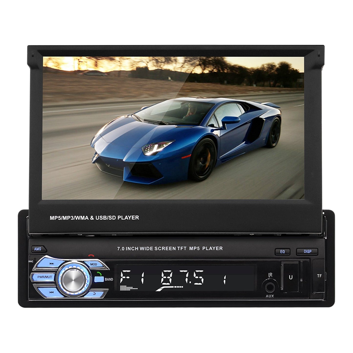 7" 1Din Telescopic Touch Screen Car Radio Audio Stereo MP5 Player + 4 LED Camera