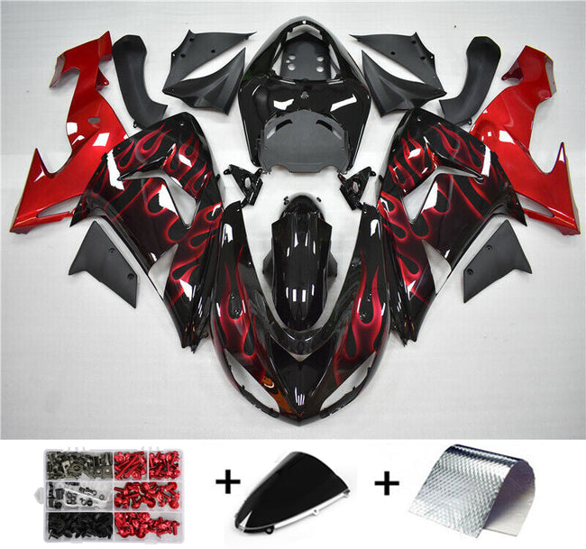 2006-2007 Kawasaki ZX10R Amotopart Injection Fairing Red Flame Kit