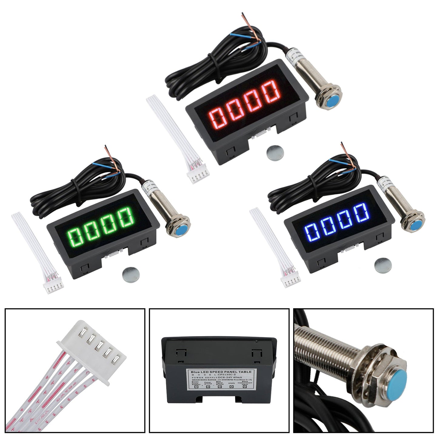 4 Digital LED Tachometer RPM Speed Meter With Hall Proximity Switch Sensor NPN