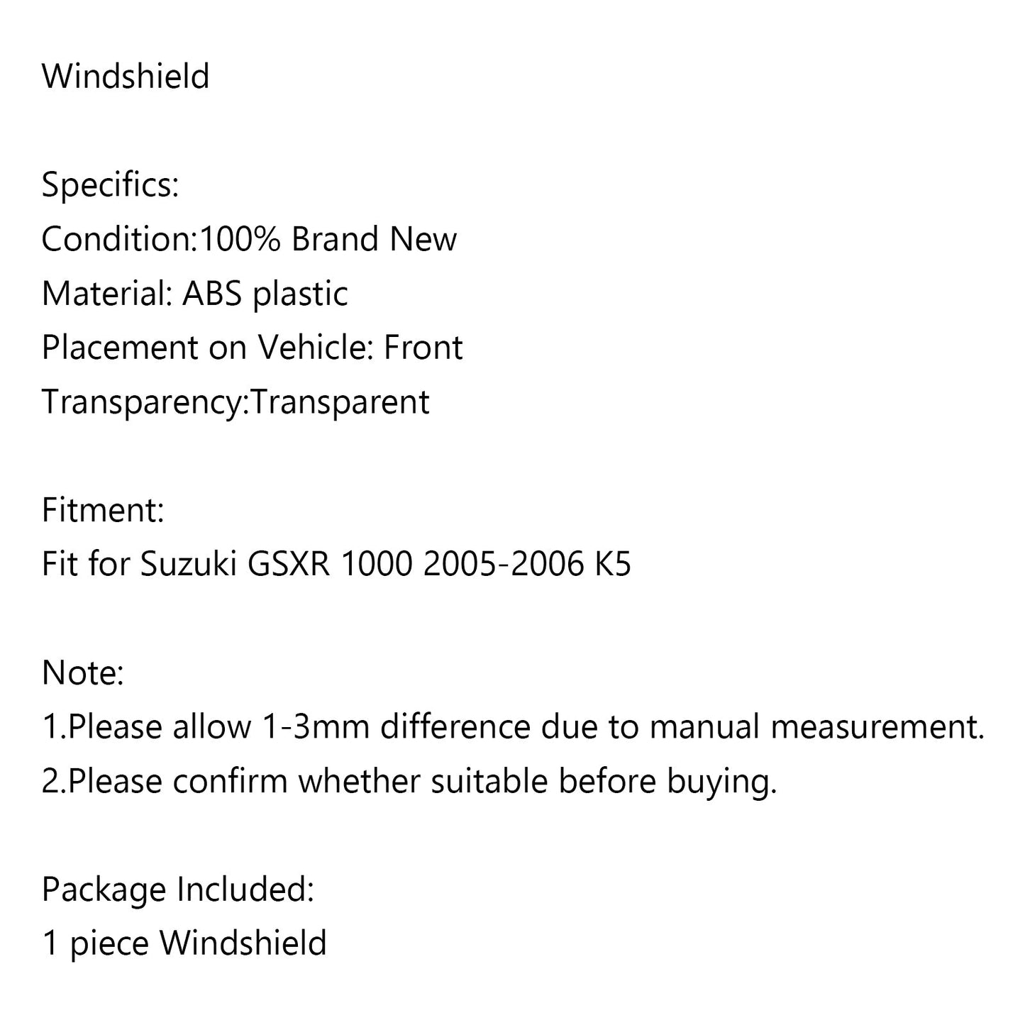 Windshield For Suzuki GSXR 1000 2005-2006 K5 SMO