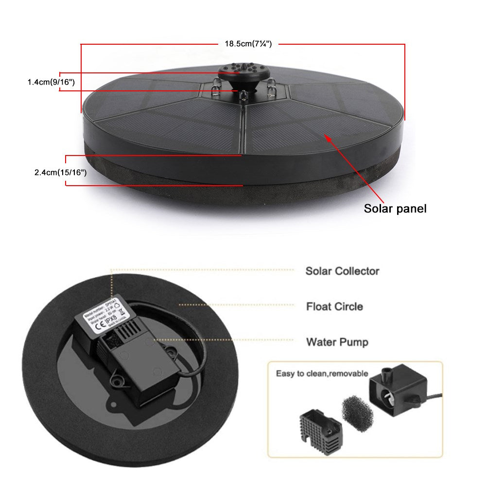Bird Bath Solar Fountain Pump water mister Night Floating Garden