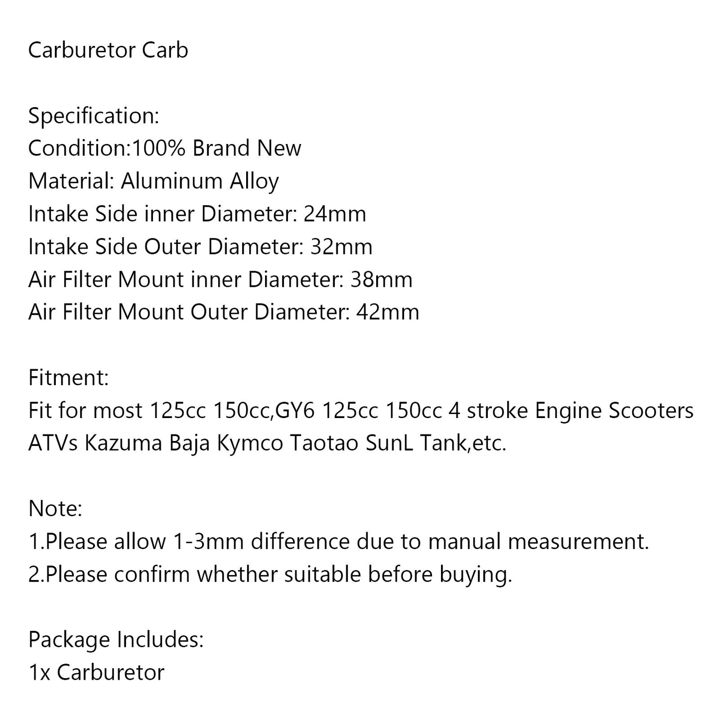 Carburetor Carb For most 125cc 150cc,GY6 125cc 150cc 4 stroke Engine Scooters ATVs Kazuma Baja Kymco Taotao SunL Tank