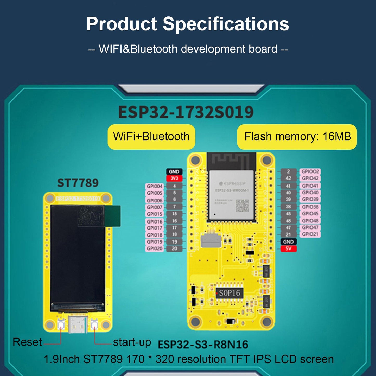 ESP32-S3 1.9" Screen Development Board Wifi Bluetooth 170*320 Display TFT Module