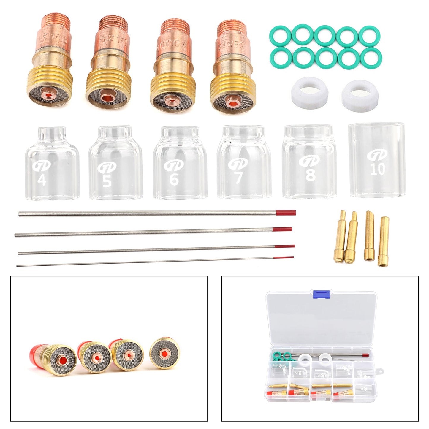 30Pcs TIG Welding Stubby Gas Lens Pyrex Cup Kit Fits For Tig WP-17/18/26 Torch