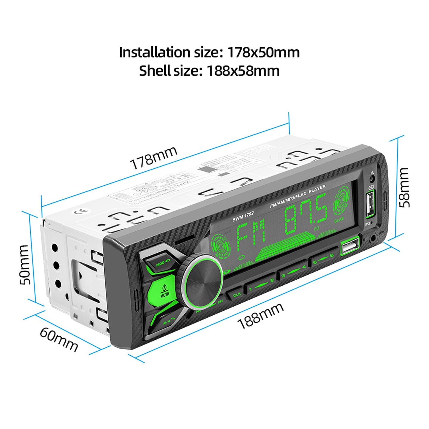 Dual Bluetooth Car Single-spindle Radio Colorful Music USB Card Car MP3 Player