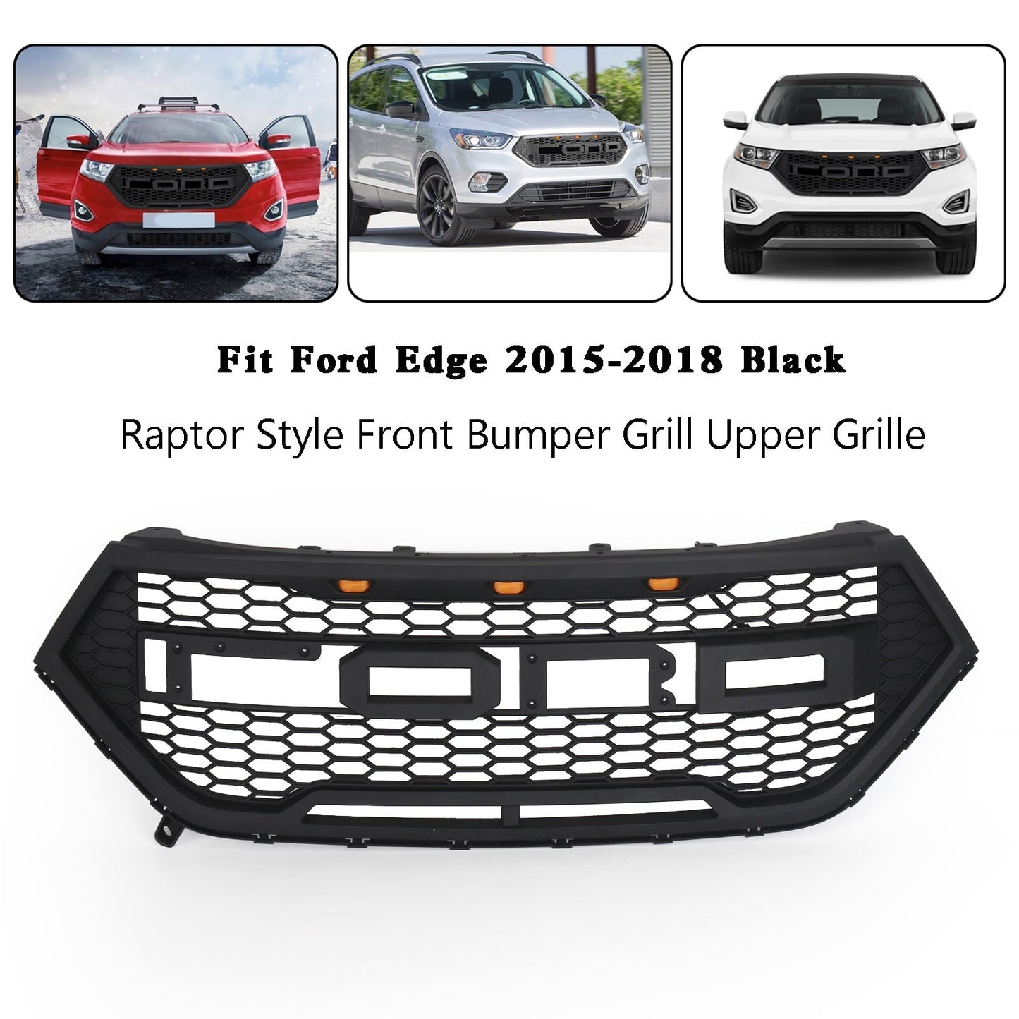 2015-2018 Ford Edge Raptor Style Front Bumper Grill Upper Grille Black