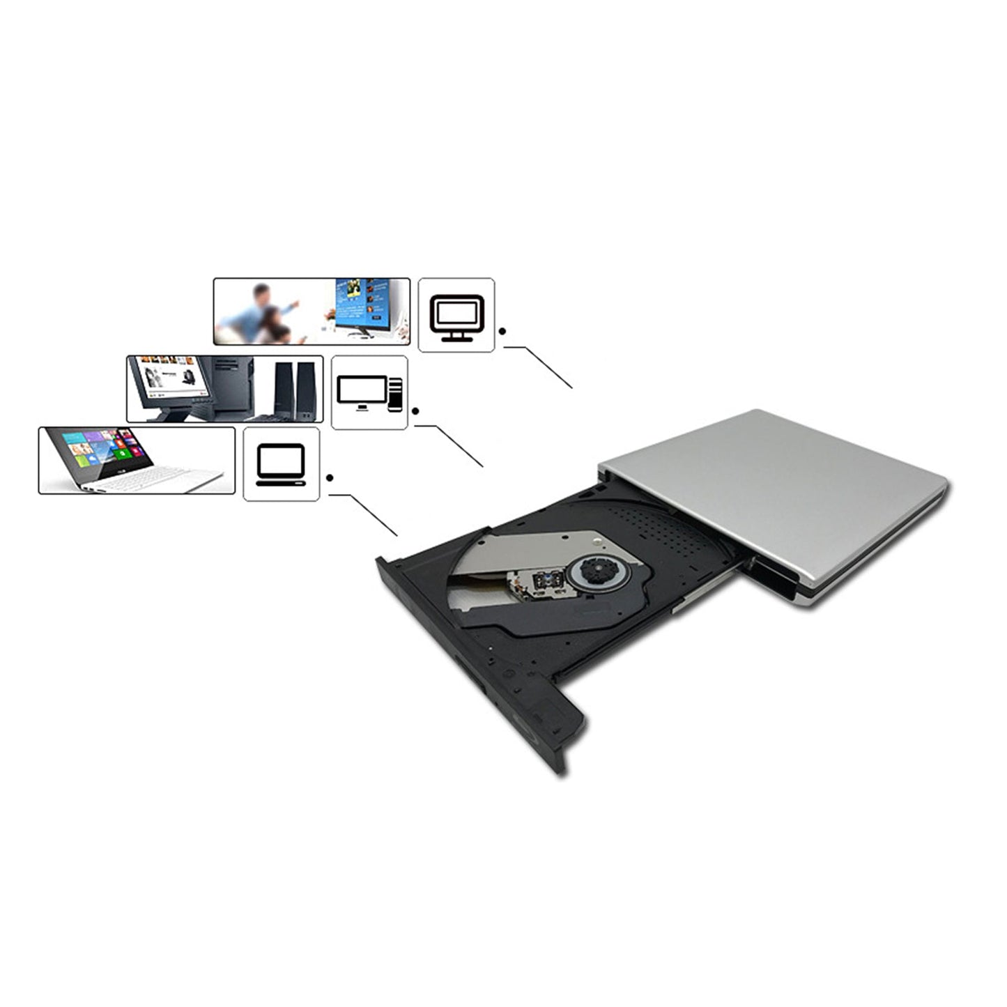 Ultra-Thin Dvd Rw Cd External Optical Drive Portable Type-C Usb Laptop Pc Blk