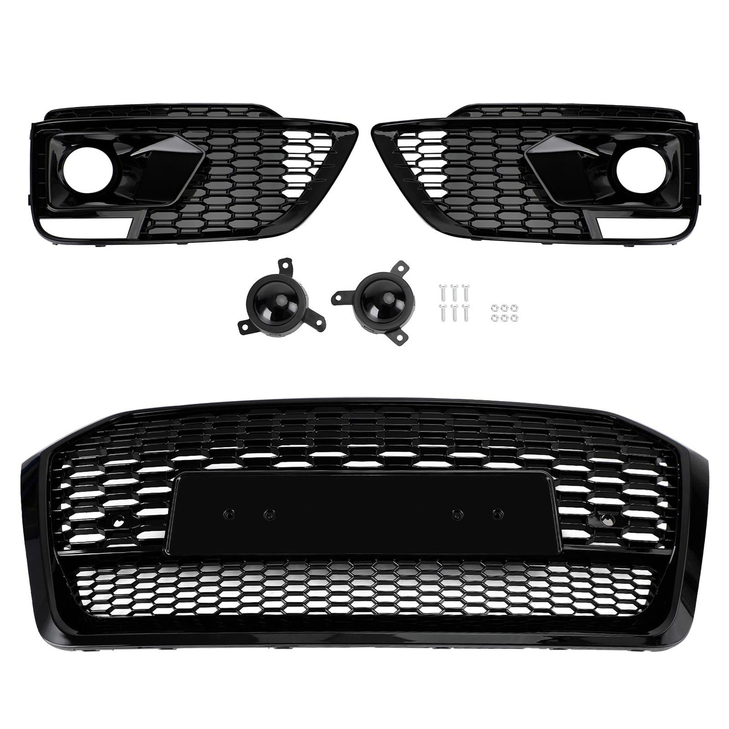 2018-2020 Audi Q5 SQ5 RSQ5 Front Honeycomb Mesh Grill + Fog Lamp Grille