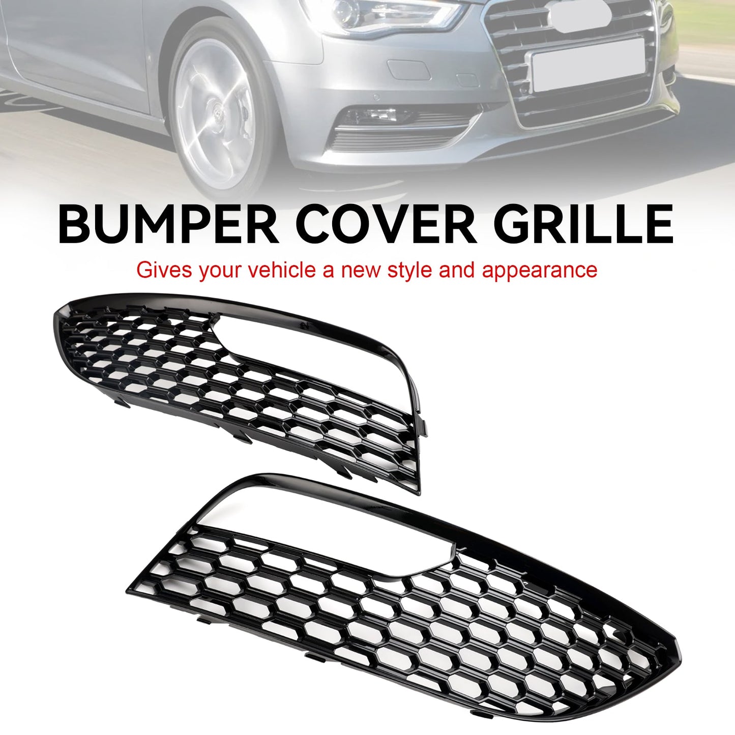 2012-2016 Audi A3 S3 Mesh Front Bumper Fog Light Surround Cover Grille 2PCS