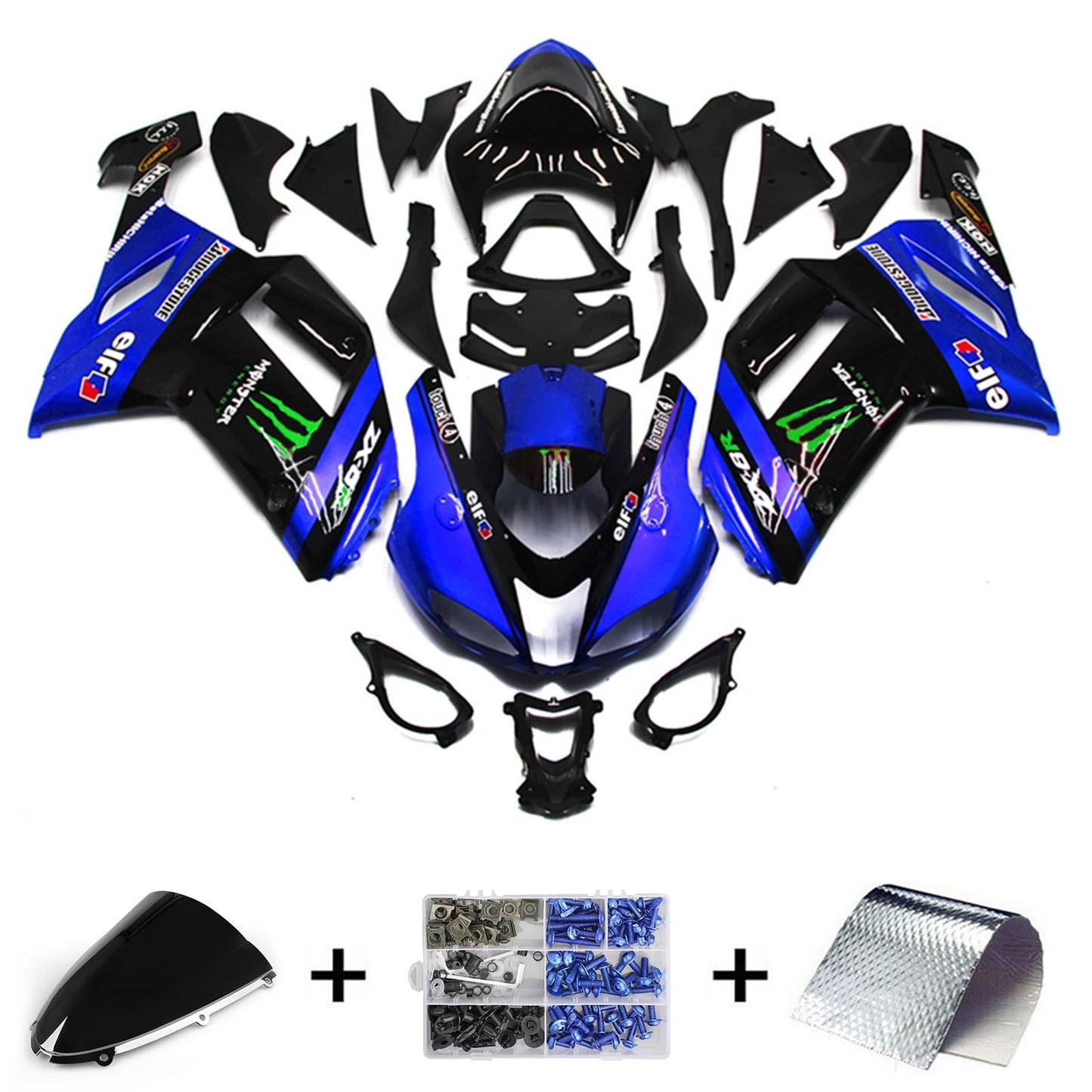 2007-2008 Kawasaki ZX6R 636 Fairing Kit Bodywork Plastic ABS