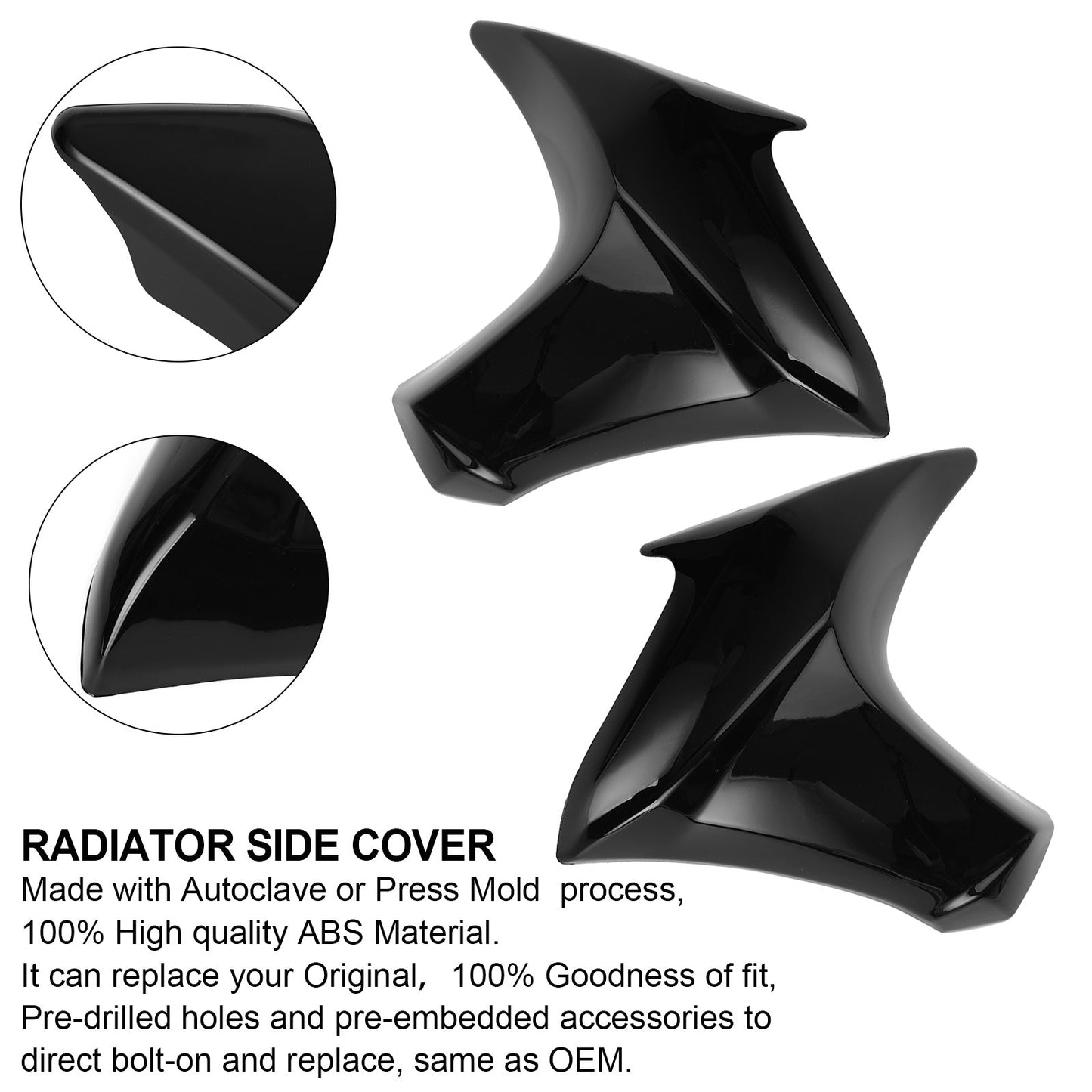 Radiator Side Cover Fairing Cowling Panels for Kawasaki ER6N 2012-2016 Black