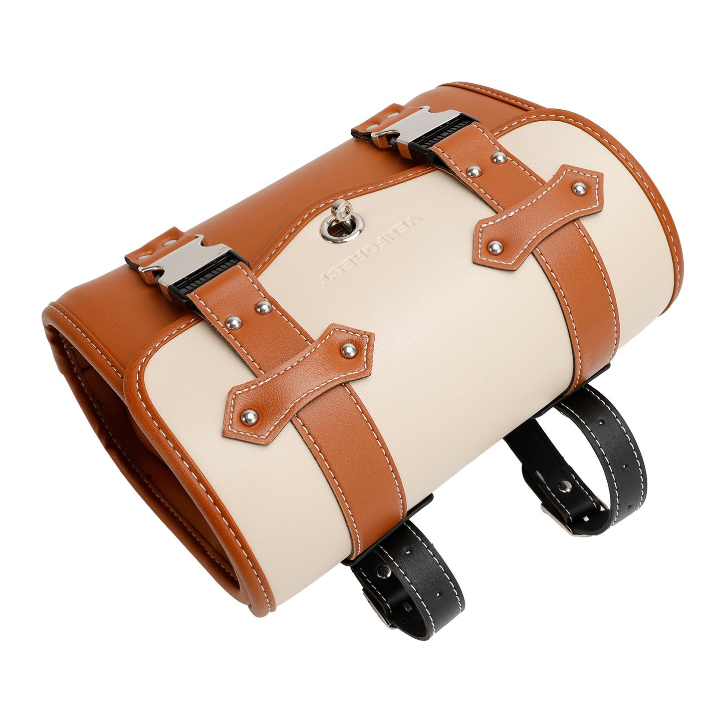 Saddlebag Side Storage Tool Bag Universal Color Matching Pu For Motorcycle Brown-White