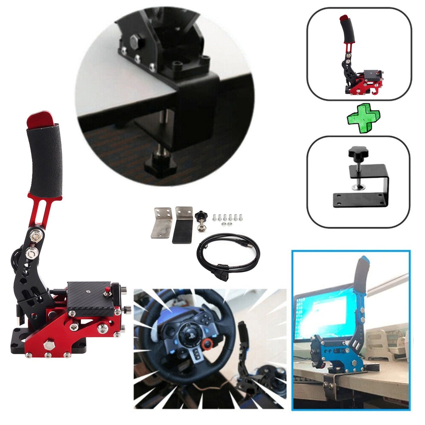 G29 USB3.0 14Bit PS4/PS5 Handbrake Racing Games Steering Wheel Stand Red