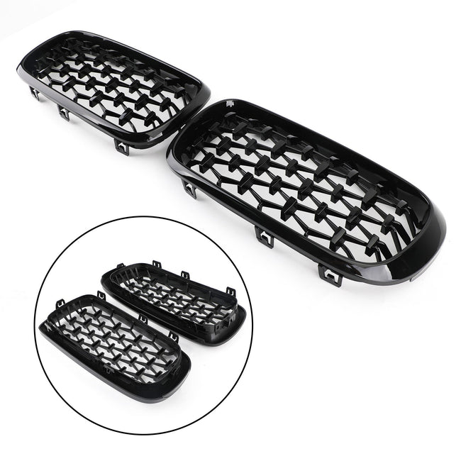 Meteor Black Front Kidney Grille Grill Fit 2014 - 2016 BMW X5 F15 Left & Right