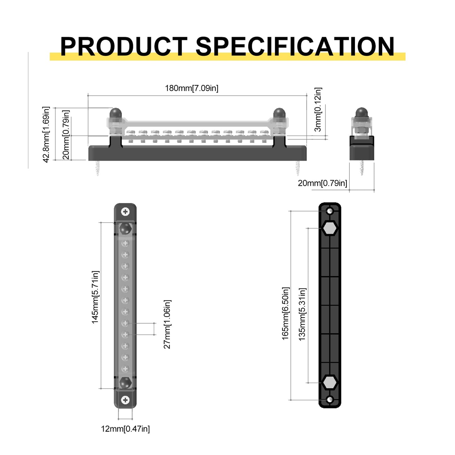 2/4/6/12 Way Dual-row Car Bus Bar Block Distribution Terminal For Auto Marine