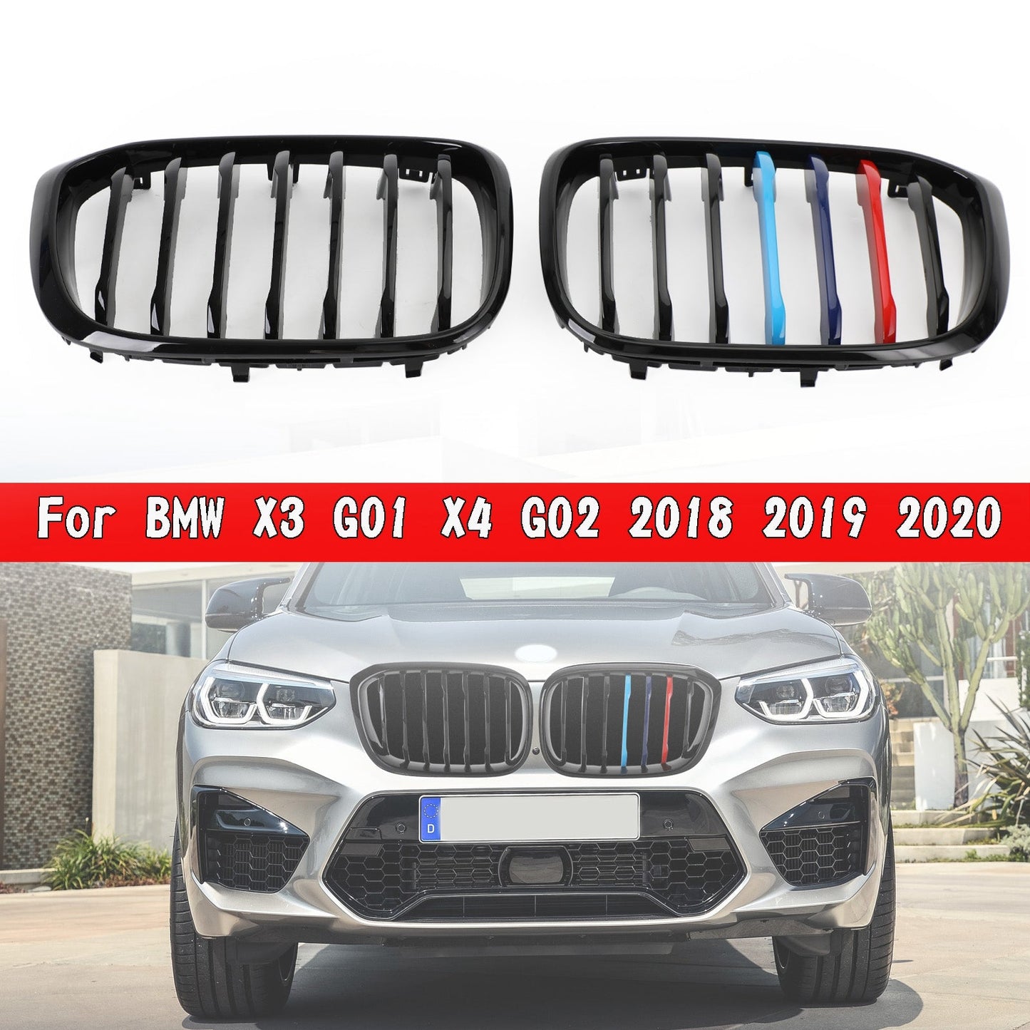 Pair M-Color Kidney Grill Grille 51138469959 fit BMW G01 X3 G02 X4 Gloss Black