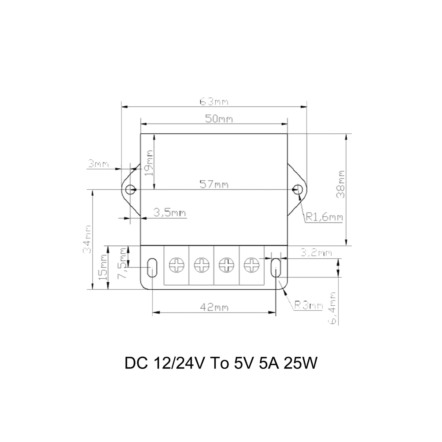 Voltage Converter DC 12/24V To 5V 5A 25W Power Adapter Step Down Regulator